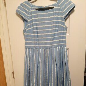Emily and Fin Claudia blue and white stripe dress, size medium
